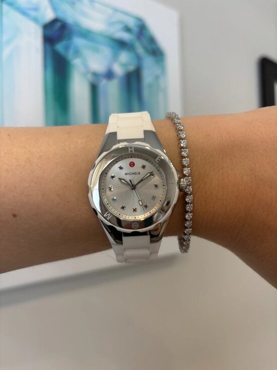 Michele Tahitian Jelly Bean Watch White Steel Silicone Box & Card MW12P000001 main image 5